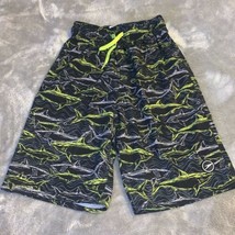 Boys Size Medium 10-12 Speedo Swim Trunks Board Shorts Black Neon Green Sharks  - £11.99 GBP