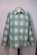 LL Bean XL Green Beige Check Sherpa Fleece Button-Front Shirt Jacket - £34.36 GBP