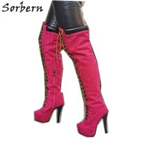 Fuchsia Over The Knee Boots Custom Legs High Heel Platform Shoes Winter Style Bo - £184.93 GBP