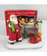 1990 Ceramic Santa By The Fireplace With Toy Sack 4.75&quot; Votive Candle Ho... - €11,81 EUR