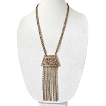 Goldette Vintage Gold Tone Etruscan Revival Trapezoid Tassel Chain Necklace - £59.24 GBP