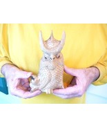 (q33-m) XL SCREECH or GREAT HORNED OWL PARASITE WOOD carving FIGURINE ow... - £69.29 GBP