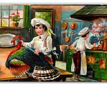 Children in Kitchen Prepariing Turkey Thanksgiving Embossed UNP DB Postc... - $18.76