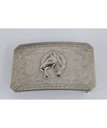 Vtg 90s Rockabilly Nickel Plated Horse Equestrian Horseshoe Belt Buckle ... - $39.55