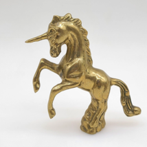 Vintage 3 1/2&quot; Tall Brass Unicorn Rearing Statuette - £14.88 GBP