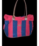 Vintage Striped 1990s CHIC Zippered Tote Bag Beach Faux Leather Canvas   - $439.19 MXN