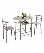 Silver Natural 3 pc Dining Table Set Chairs Kitchen Bistro Breakfast Din... - £177.88 GBP