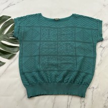 Pykettes Womens Vintage Pullover Sweater Size L Teal Blue Geometric Knit 90s - £22.99 GBP