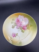 Hand Painted 6&quot; Porcelain Plate. Pink roses on green, gold rim Germany - £10.74 GBP