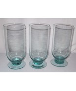 3 Hand-Blown Iced Tea Water Lemonade Teal goblets glasses footed deep bowl - £31.38 GBP