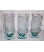 3 Hand-Blown Iced Tea Water Lemonade Teal goblets glasses footed deep bowl - $40.00