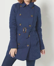 Dennis Basso Water Resistant Quilted Trench Coat- NAVY, MEDIUM #A470021 - £36.97 GBP