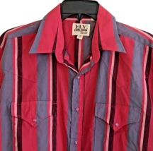 Ely Cattleman Striped Pearl Snap Shirt Men&#39; Size L VTG Western Cowboy Rodeo Pink - £21.59 GBP