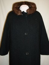 Vintage Fortsmann Black Wool Woman&#39;s 60s Era Mink Collar Coat Boucle Brynwood - £79.74 GBP