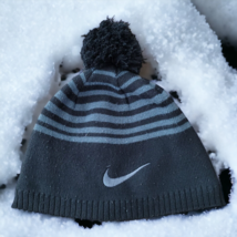 Nike Beanie Boy&#39;s Beanie Gray White Striped Logo One Size Youth  - $8.90