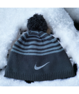 Nike Beanie Boy&#39;s Beanie Gray White Striped Logo One Size Youth  - £7.00 GBP