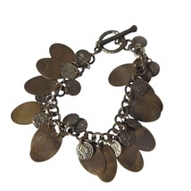 Vintage Boho Charm Bracelet Toggle Clasp Antique Coin Oval Charms Metal ... - $39.71 CAD