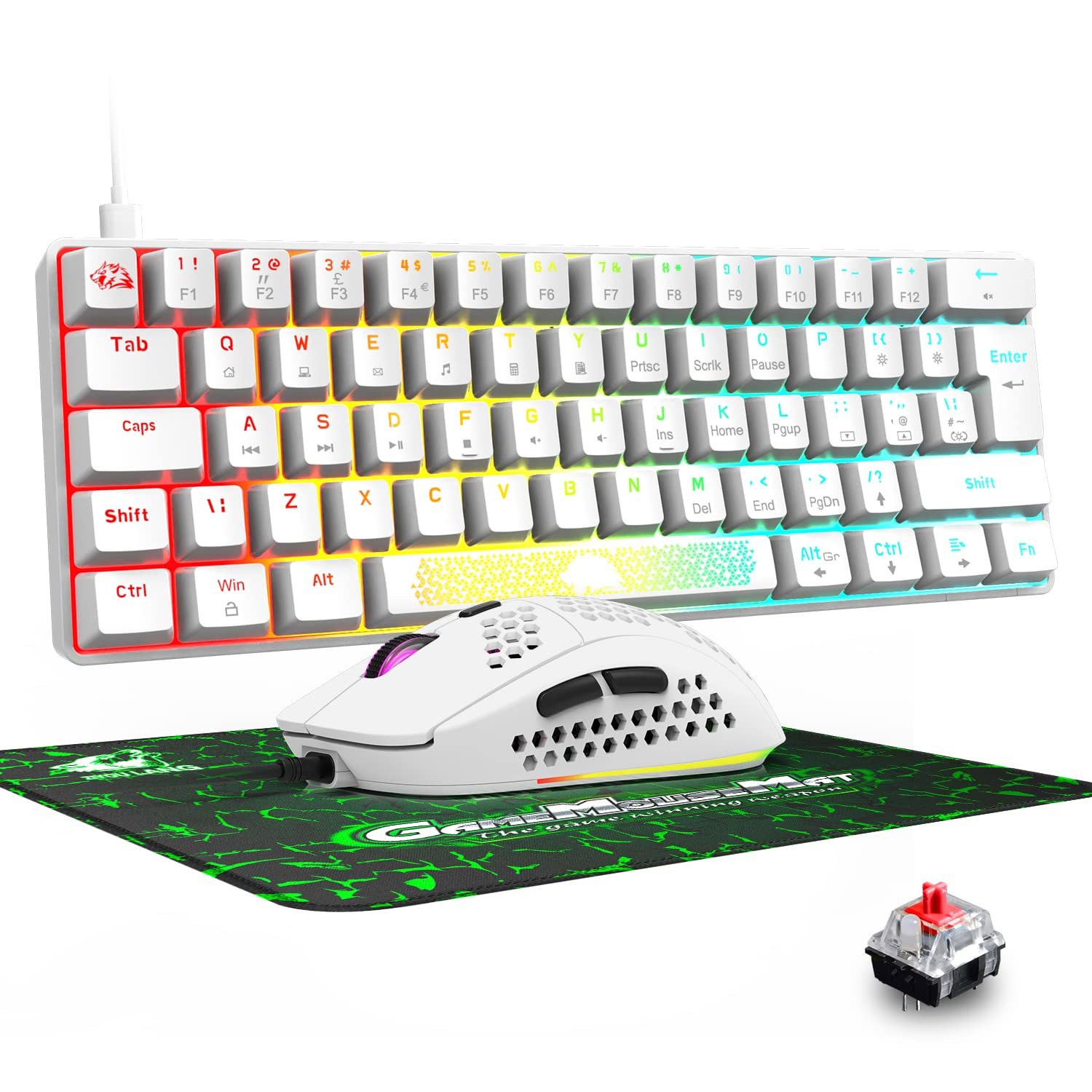 Backlit Chiclet Keyboard 4-zone Rgb 60%Wired Mechanical Keyboards and Mouse Combo RGB Backlit Gaming