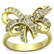 Round Cut Clear Crystal Bow Knot Design Gold Plated Engagement Ring Sz 5-10 - £48.56 GBP