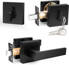 Probrico Flat Black Passage Door Lever With Single Cylinder Deadbolts, Exterior - £46.29 GBP