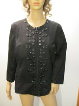 JOAN RIVERS Black Light Weight Jacket sz 16 Zip Front Button Accent  3/4 Sleeves - £11.77 GBP