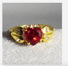 Gold Red Heart Gemstone Ring Size 6 7 8 9 10 - $39.99