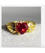 GOLD RED HEART GEMSTONE RING SIZE 6 7 8 9 10 - $39.99