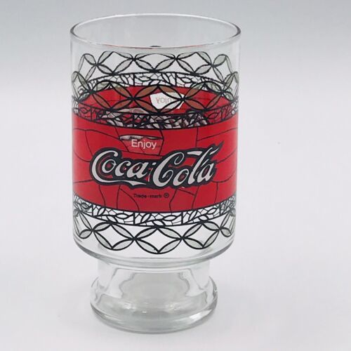 Large Coca Cola Tiffany Style Glass Pedestal FooteD Cup 6 3/4" Tall 3.75" Dia - £11.00 GBP