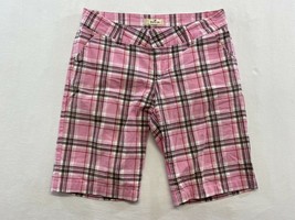 Bluenotes Womens Pink Gray Plaid Bermuda Shorts Size 7 Cotton Blend Flat... - $8.80