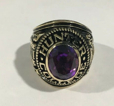 10k Yellow Gold Hunter College 1972 School Ring With Purple Stone - £745.33 GBP
