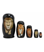 Safari Lion Tiger Cheetah Jaguar Tabby Cat Wooden Nesting Dolls Toy 5-Pc... - $22.99