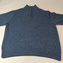Chaps Men’s Cotton Blue 1/4 Button Pullover Sweater VGUC Elbow Patches Size XL image 7