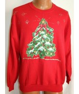 Vintage 90s Glitter CHRISTMAS TREE Ugly Christmas Sweater SWEATSHIRT M - £15.52 GBP