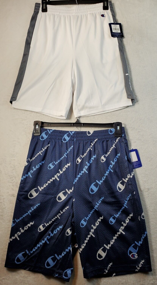 Primary image for Pair Of Champion Shorts Youth Size XL White Blue Polyester Pockets Elastic Waist