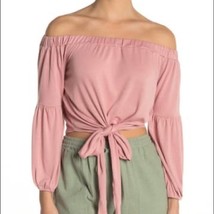 L Space Malibu Off Shoulder Tie Front Crop Top, Pink, Tie Front Size Med... - $39.00