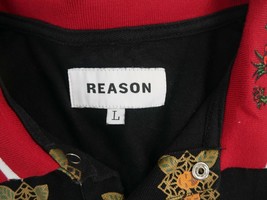 Reason NYC Long Sleeve Black Polo Shirt Facial Floral Pattern Print Mens Large - £39.86 GBP