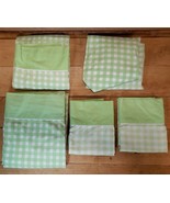 VTG JCPenny Fashion Manor Muslin Green Gingham Twin Flat Fitted Cases 5 ... - $38.70
