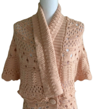 Style &amp; Co Women&#39;s Crochet Open Knit Top Cape Shrug Size M Button Front - £25.72 GBP