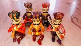 Home Table Decor Rajasthani Wooden Hand Made Home Musician Bawla Set of 5 - £51.95 GBP