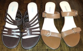 NICOLE Slide sandals Heels Brown/Tan Leather Shoe 9½ Open Toe 2 Pair Lot - £23.94 GBP