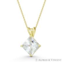 Solitaire 7mm Princess Cut CZ Crystal Rabbit-Ear 14mm Pendant in 14k Yellow Gold - £41.19 GBP+