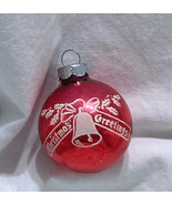 Vintage Shiny Brite ornament red glass ball mica stencil Christmas Greet... - $7.00