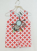MudPie Monkey Shortall Red White Flower Geometrical Design Size 0 to 6 Months - £16.06 GBP