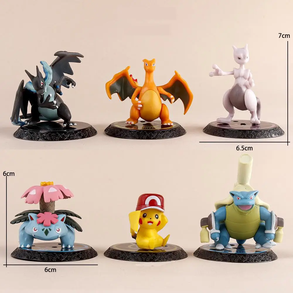 Pokemon 6 Pcs/Set Pikachu 6-7cm Figure Charizard Blastoise Venusaur Mewtwo Model - £21.16 GBP