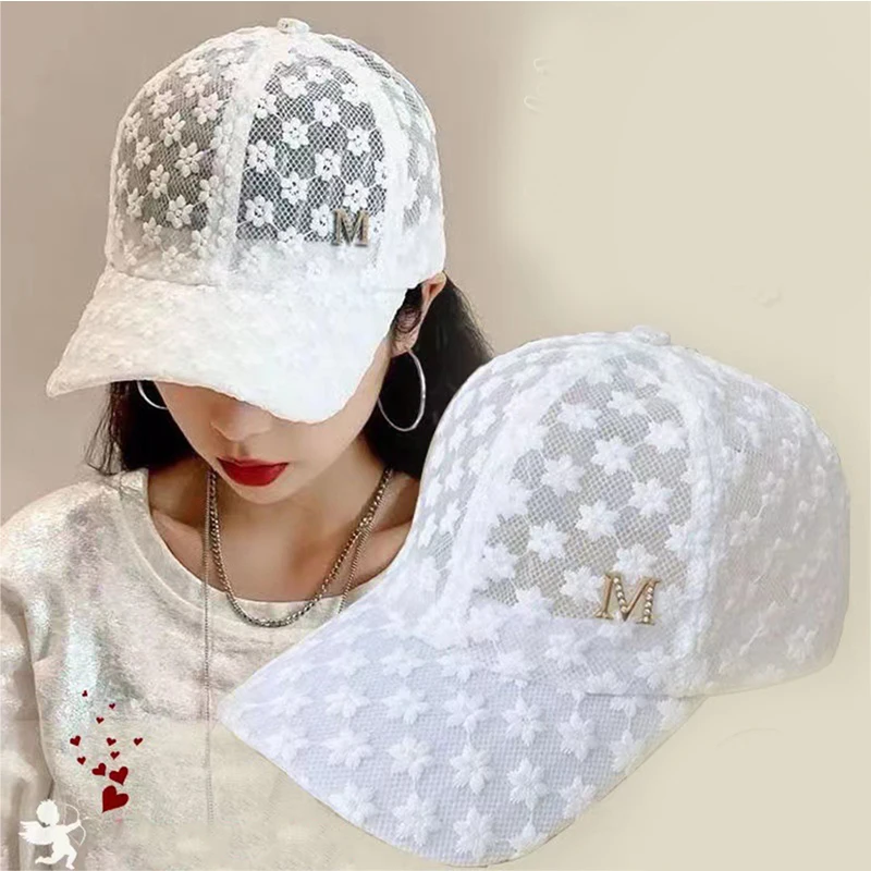 Ltra thin quick drying solid color women lace embroidery flower baseball cap hollow out thumb200