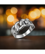 Sterling Silver Cuban Link Chain Ring | Stylish Silver Unisex Jewelry - $559.49 MXN
