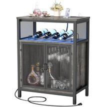 Wine Bar Cabinet With Rgb Light And Outlet, Freestanding Wine Rack Table, Liquor - £174.00 GBP