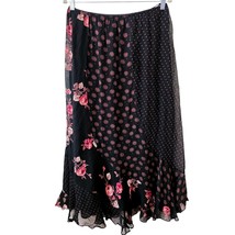 Nostalgia Y2K 90S Floral Mixed Print Midi Skirt L Whimsical Witchy Lettu... - $35.00