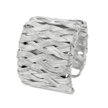 Wire Basket Weave Wide Cuff Bracelet Silver - £11.16 GBP