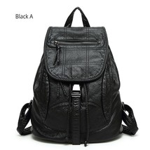Black Backpa Women Casual Soft Leather Backpack For Girls Backbag Bagpack Woman  - £86.65 GBP